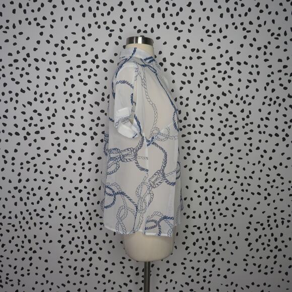 Cabi White Sheer Nautical Rope Print Short Sleeve Button Up Shirt - Picture 7 of 10